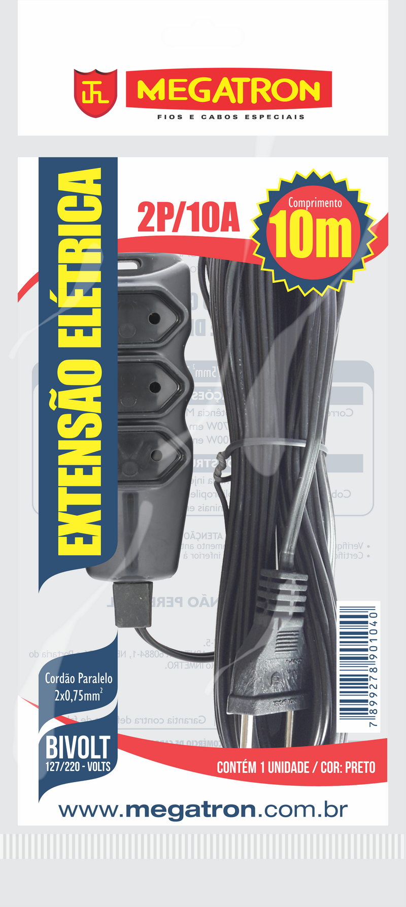 Extensao Pp Chato 2p+T  1,5m Pt
