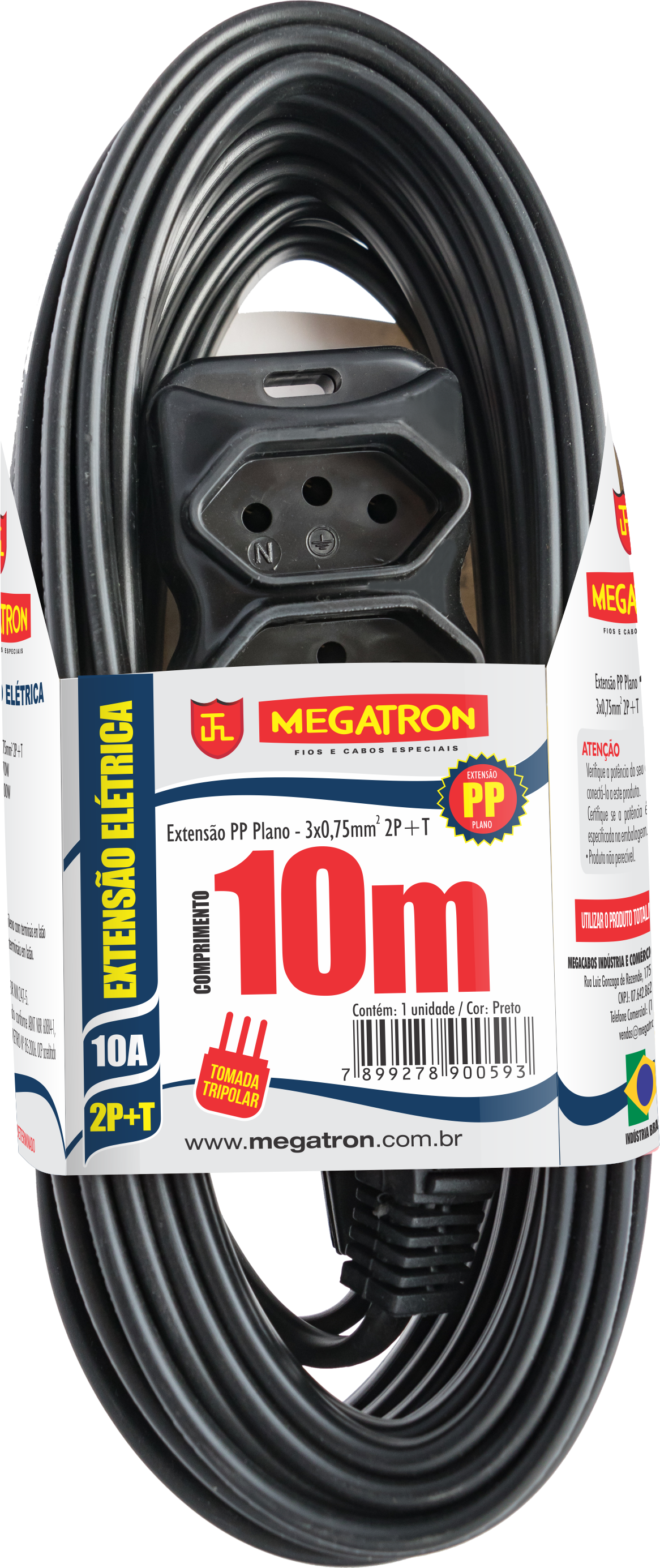 Extensao Pp Chato 2p+T 10m Pt