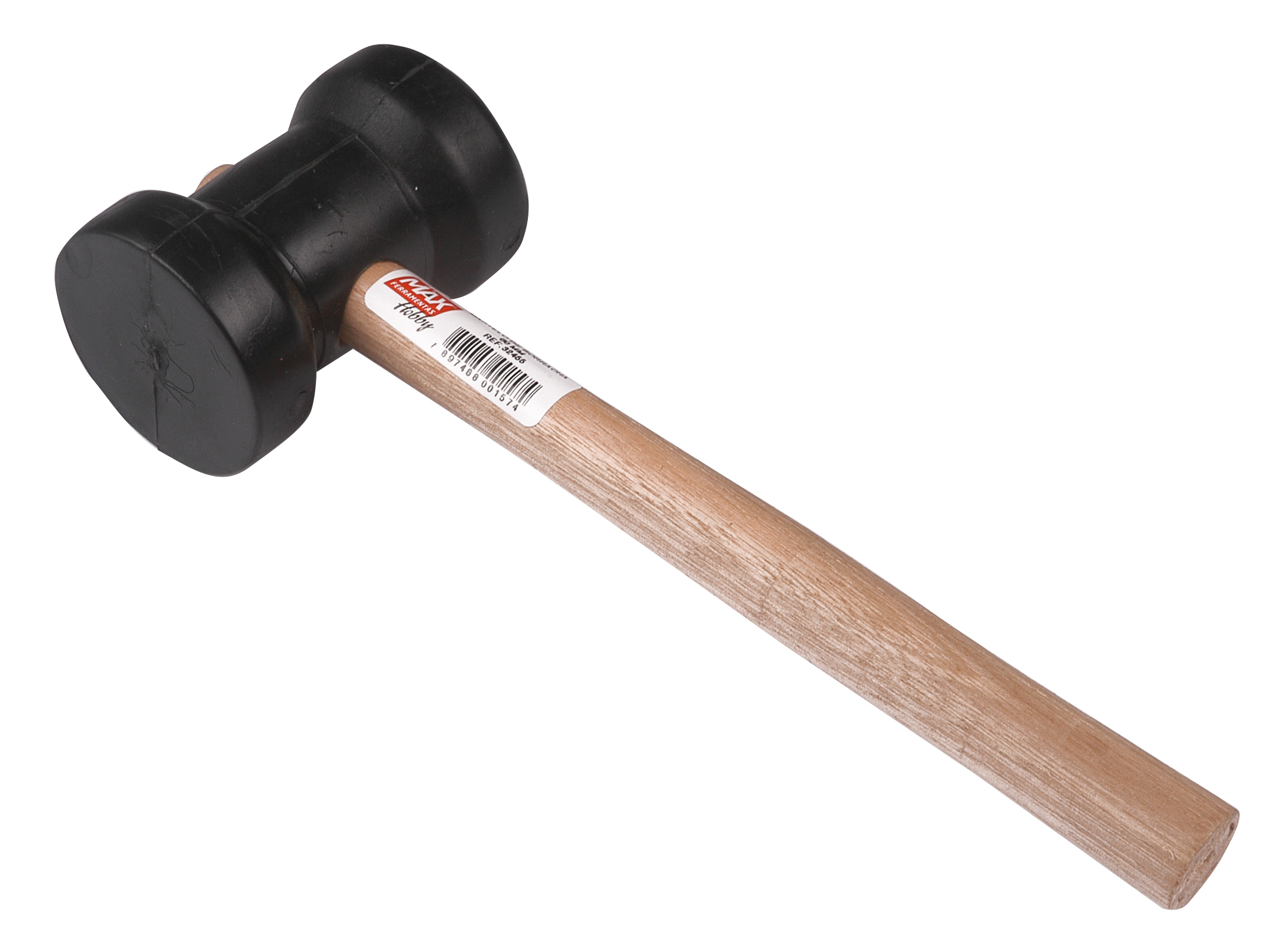 Martelo Borracha 60mm Pt Cabo Madeira