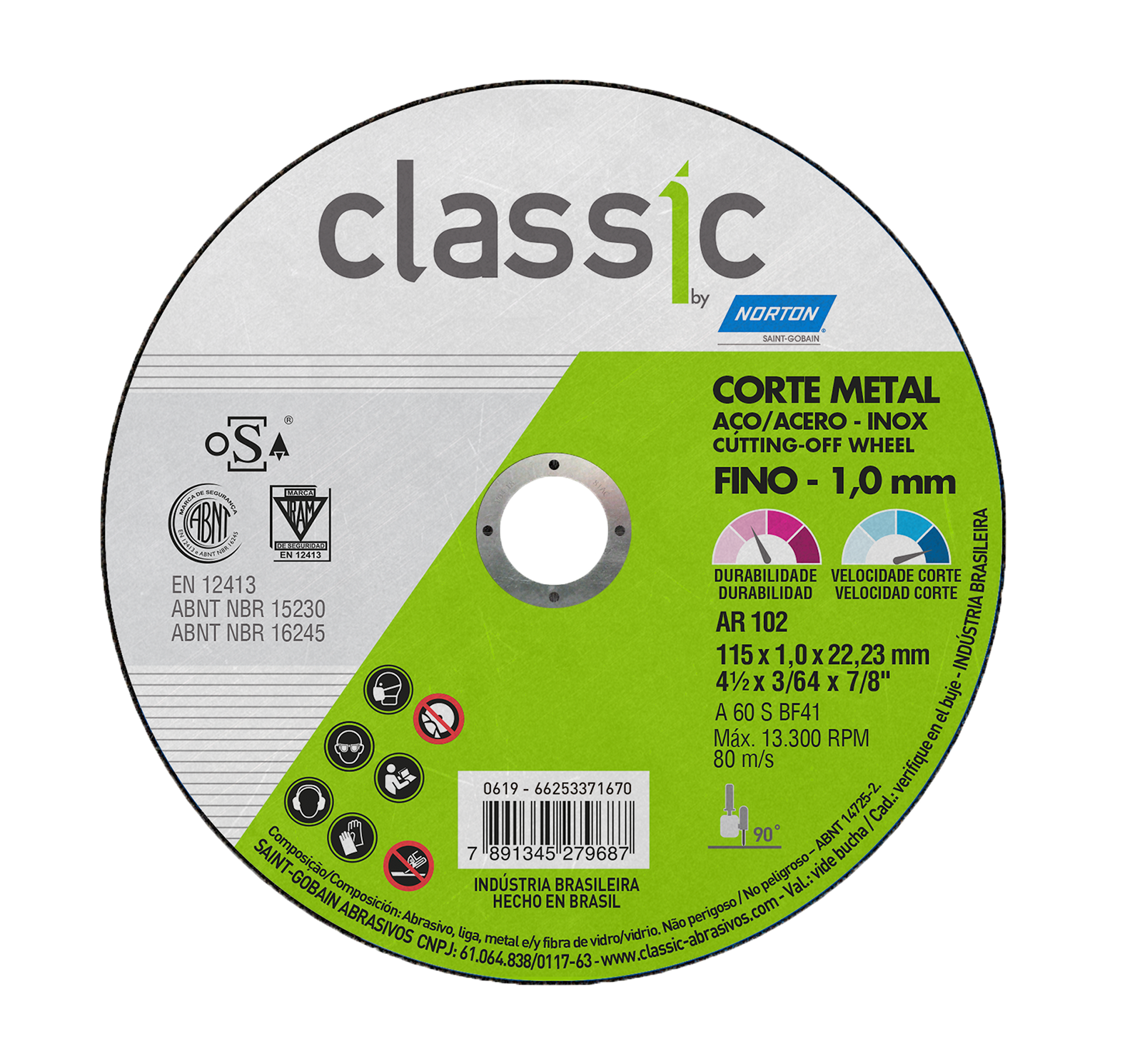 Disco De Corte  4.1/2x3/64x7/8” Inox