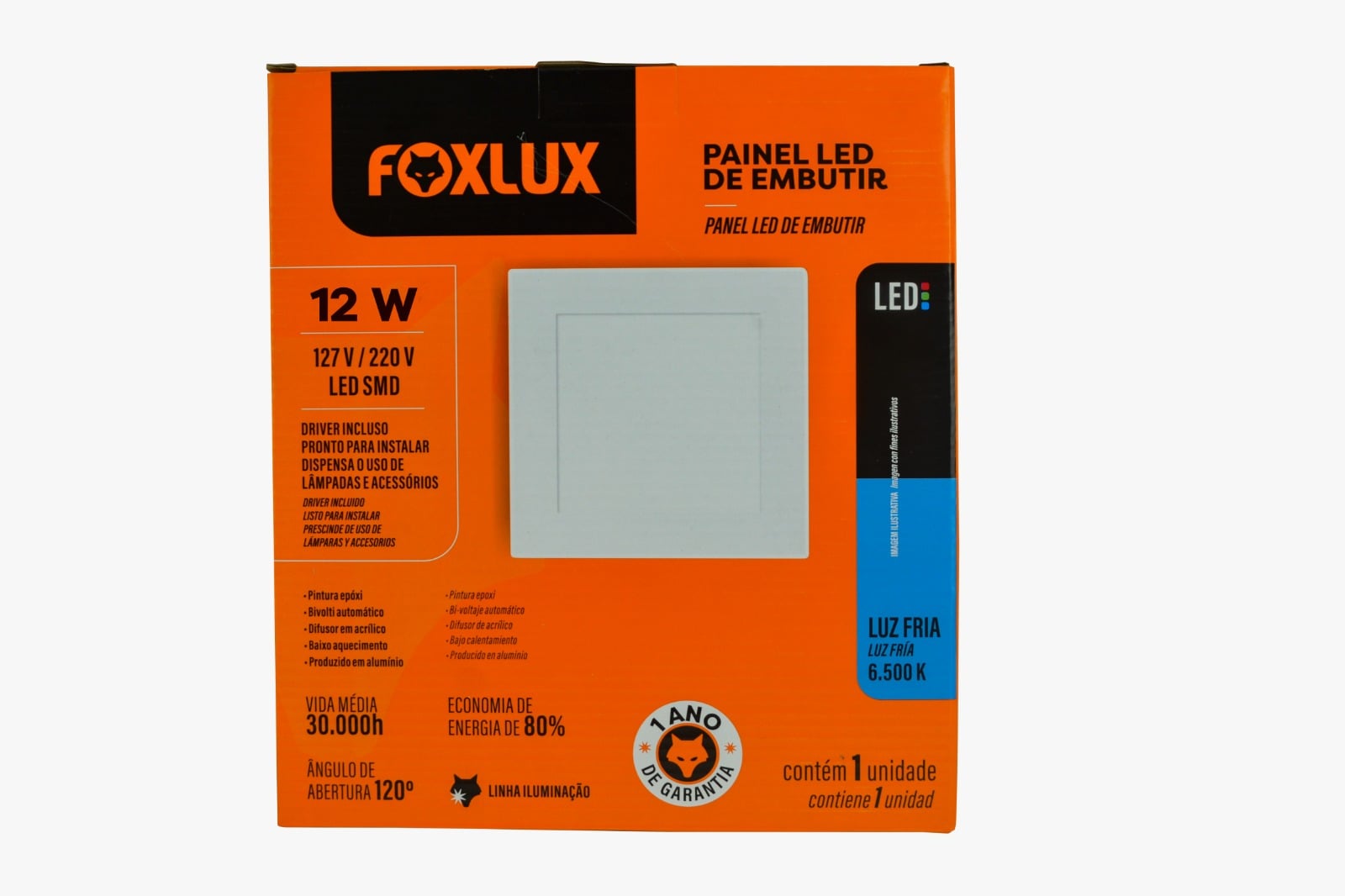 Painel Led Emb Quad 17cm 12w 6,5k Bv