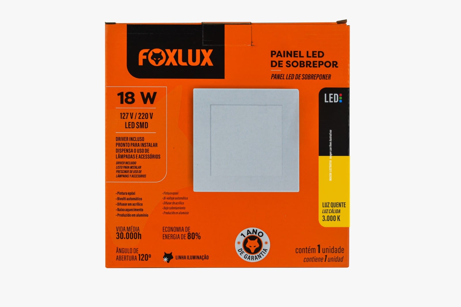 Painel Led Sob Quad 22,5cm 18w 3k Bv