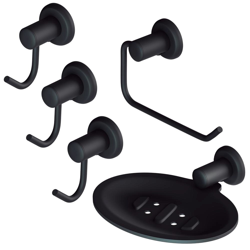 Kit P/Banheiro Metal Pt 5pc Turim