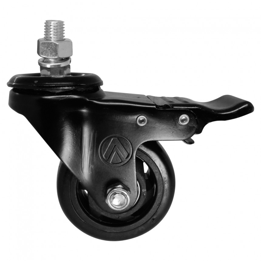 Rodizio Girat 3” Pvc Preto C/Par C/Freio