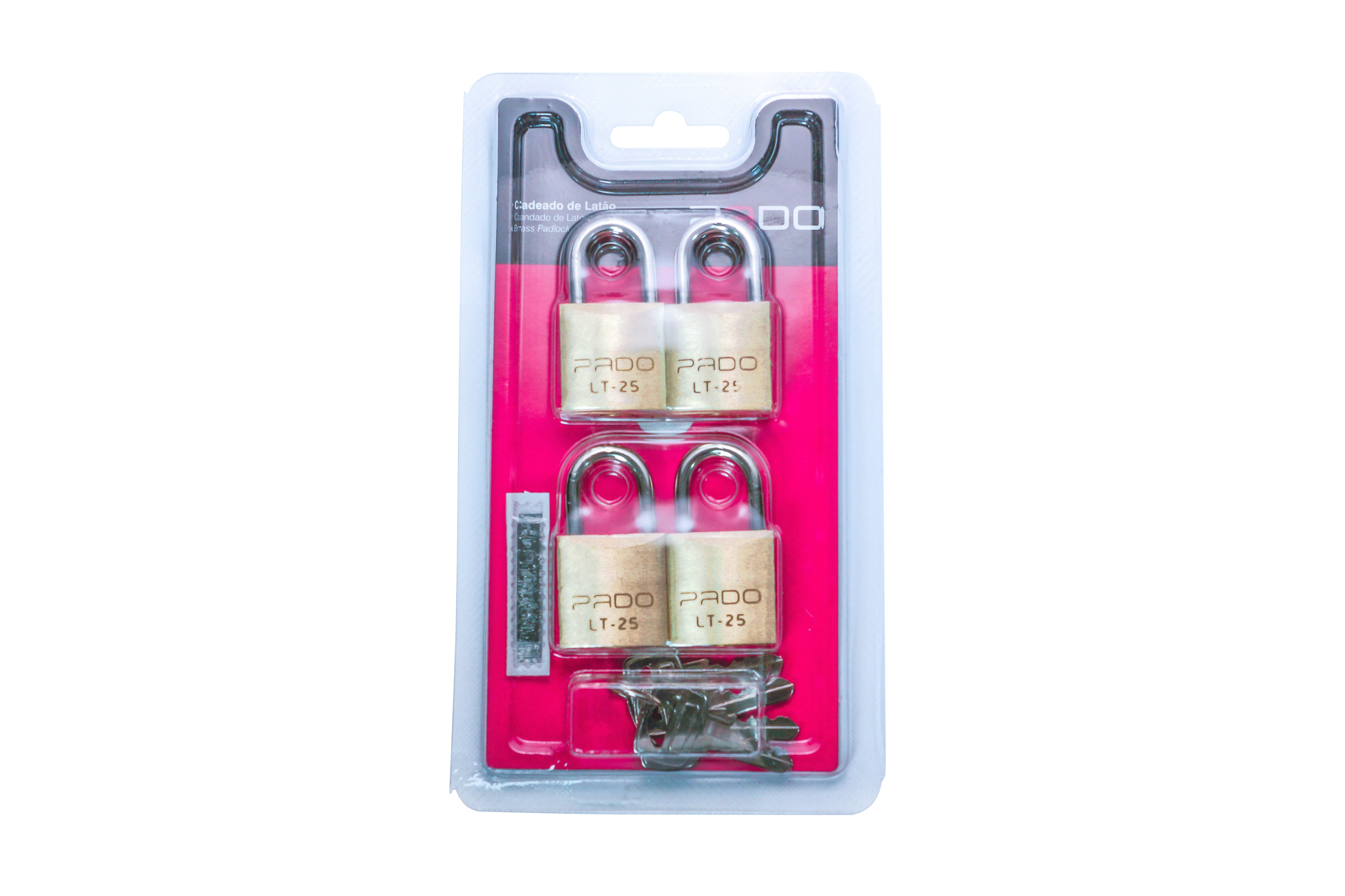 Cadeado Latao 25mm 4 Chaves Blist