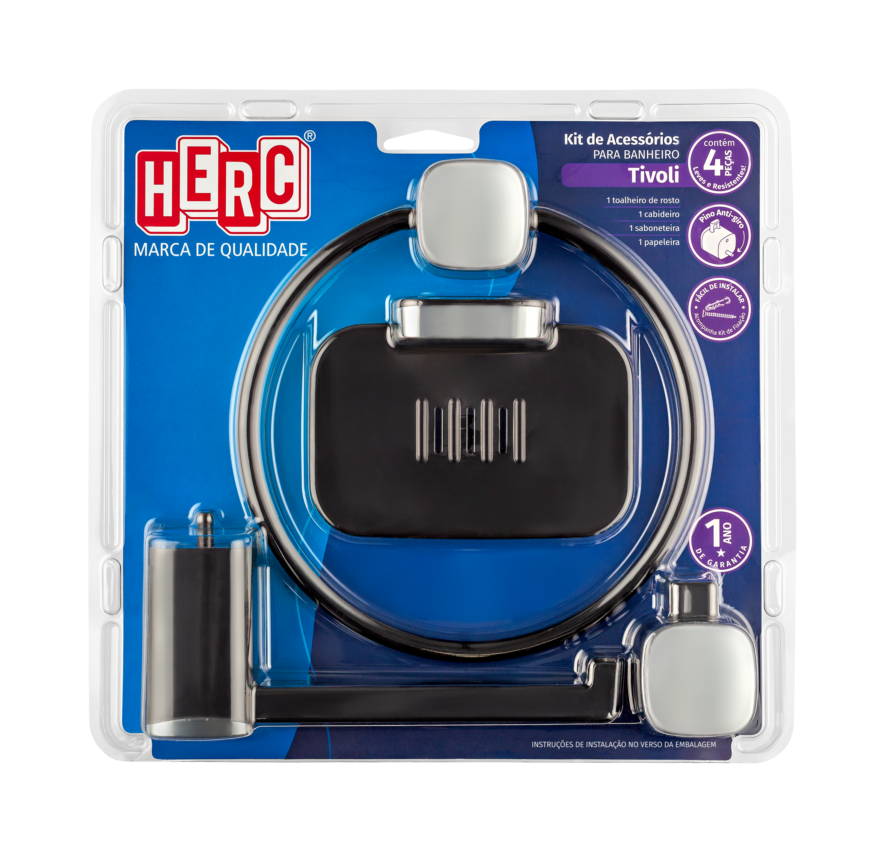 Kit P/Banheiro Abs Pt/Cr 4pc Tivoli