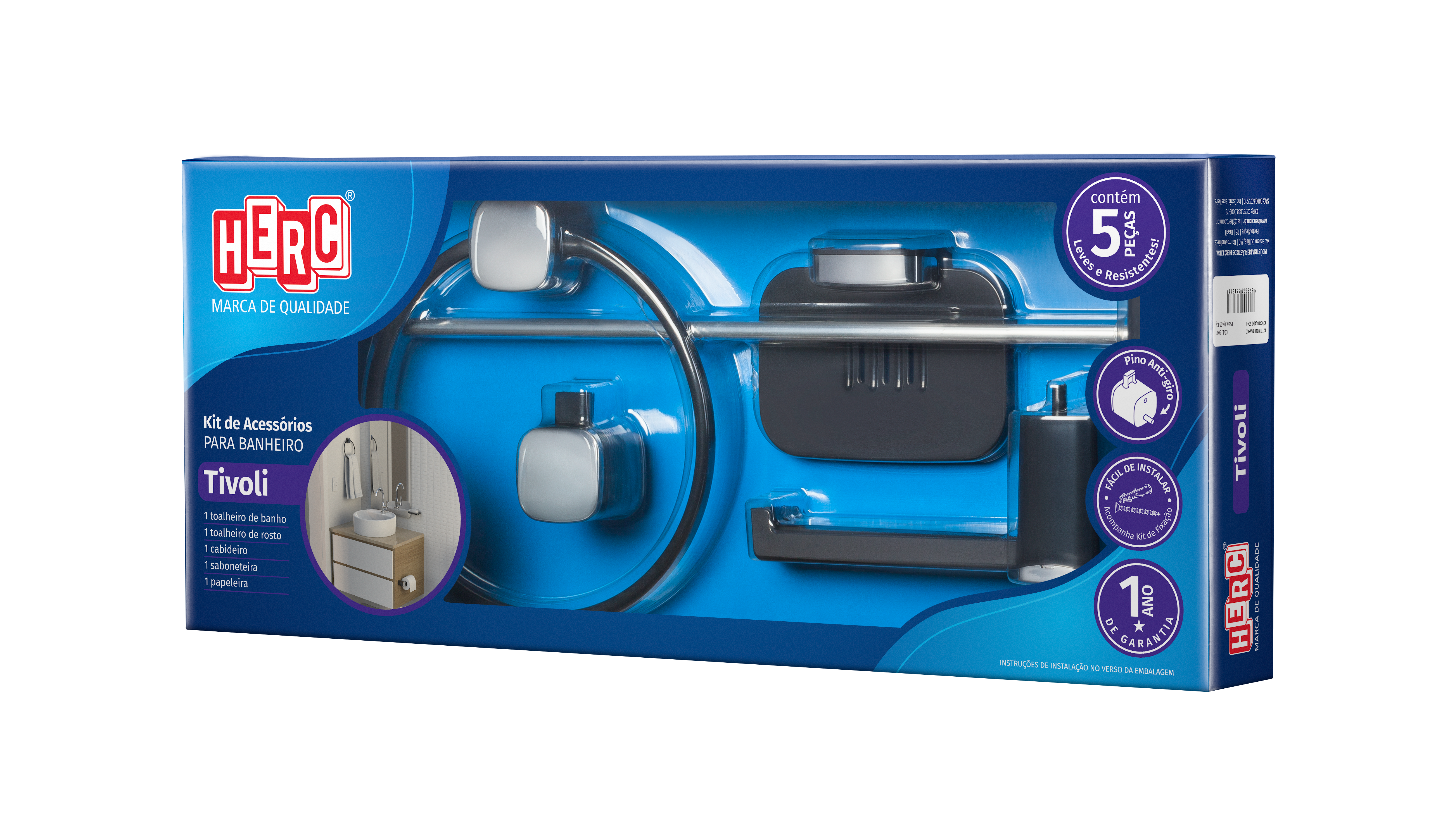 Kit P/Banheiro Abs Pt/Cr 5pc Tivoli