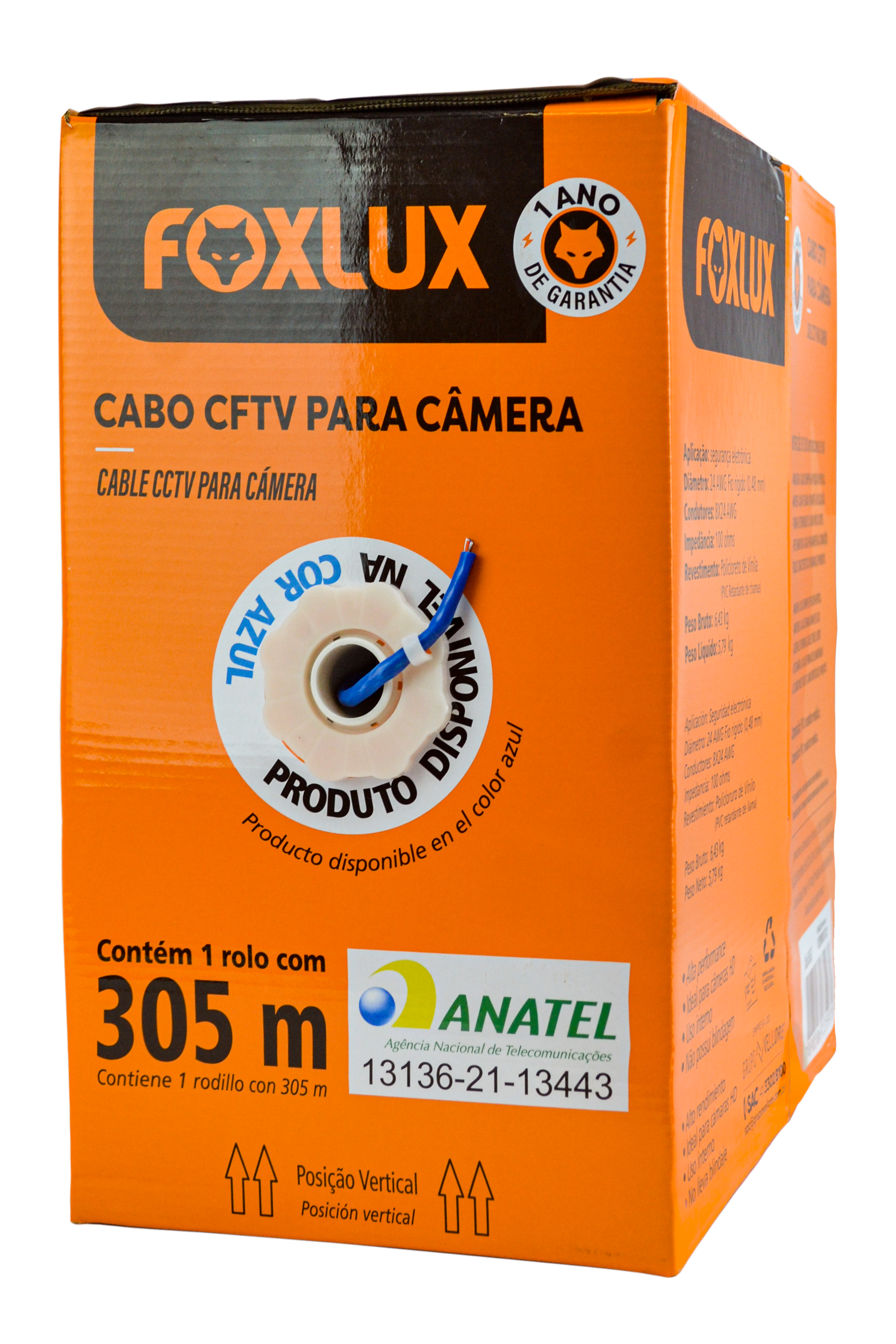 Cabo Rede Cftv 4p Azul Cmx 305m Alarme