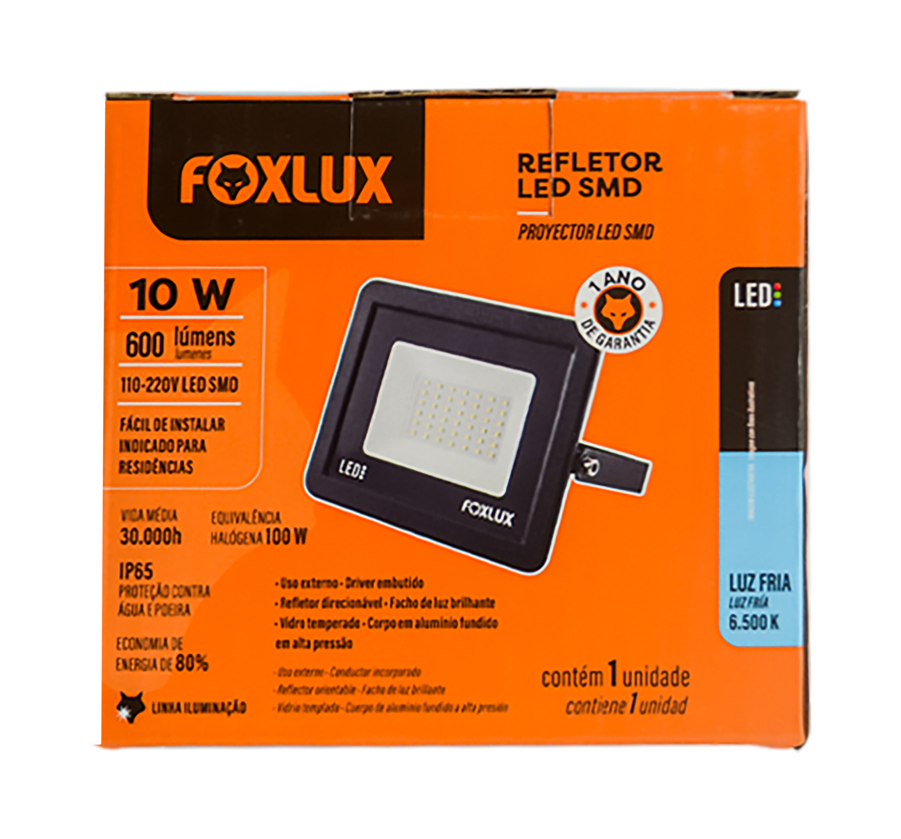 Refletor Led Pt  10w 6,5k Slim