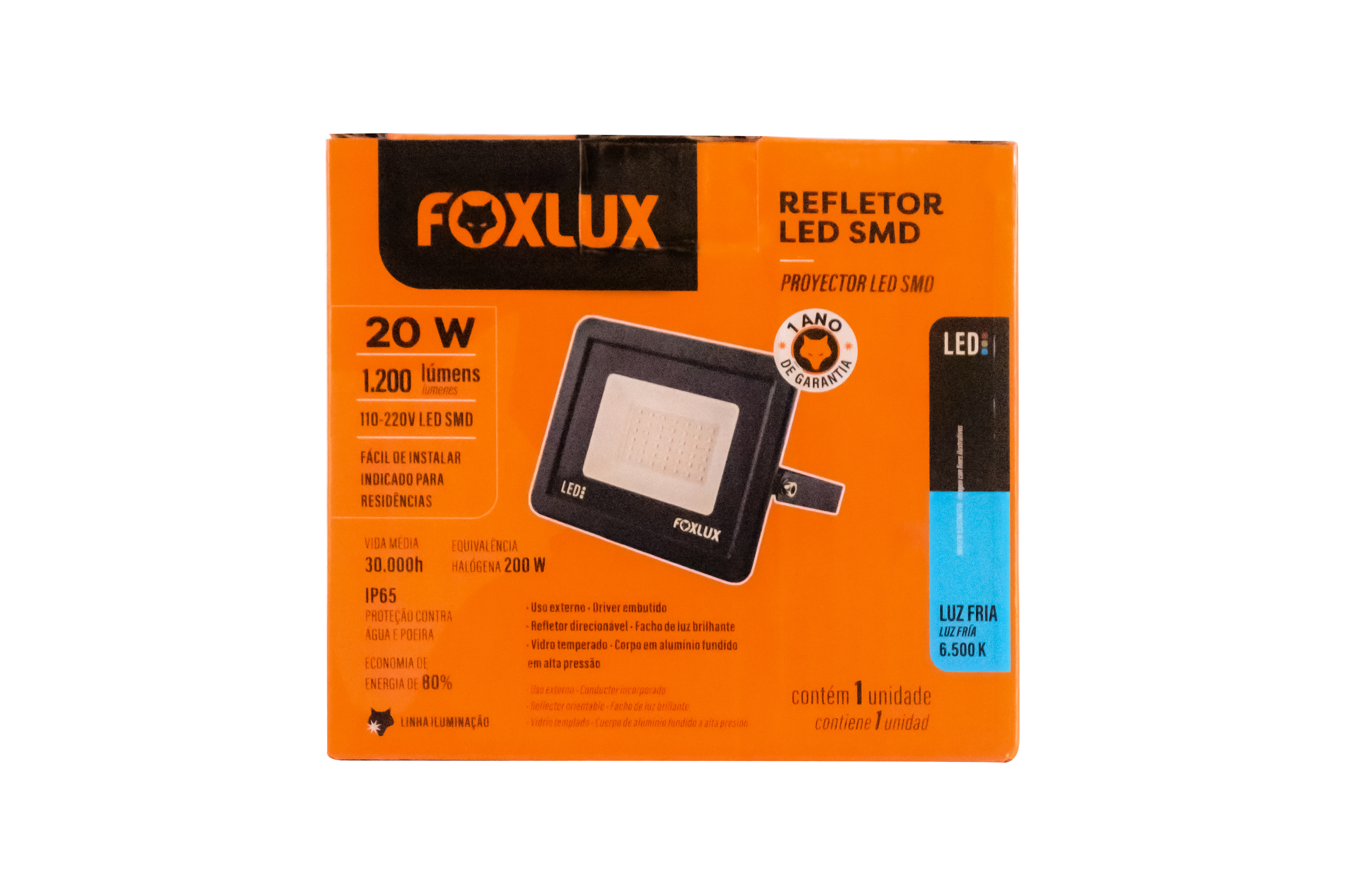 Refletor Led Pt  20w 6,5k Slim