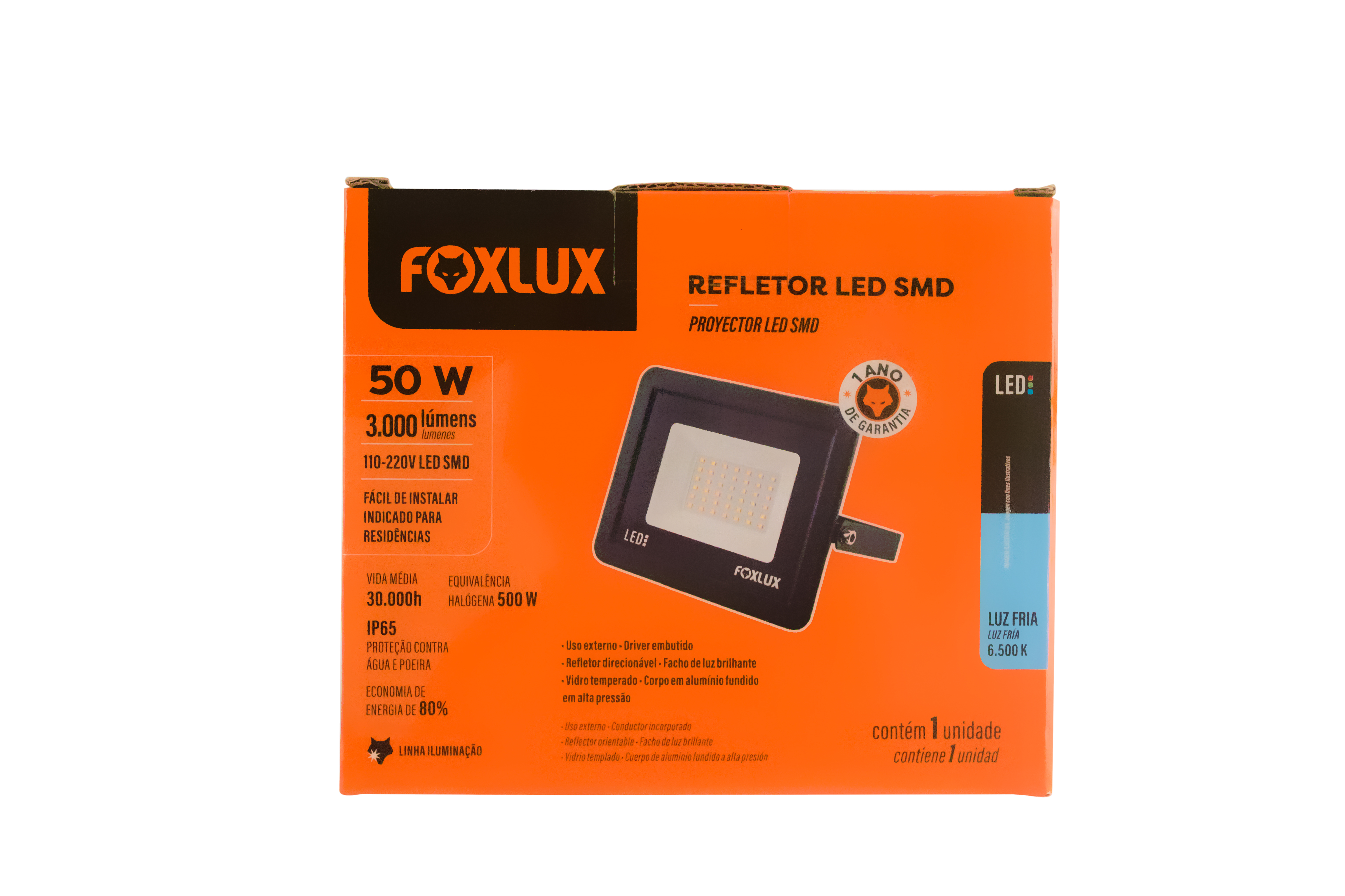 Refletor Led Pt  50w 6,5k Slim