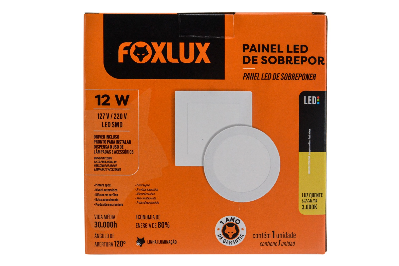 Painel Led Sob Quad 17,5cm 12w 6,5k Bv