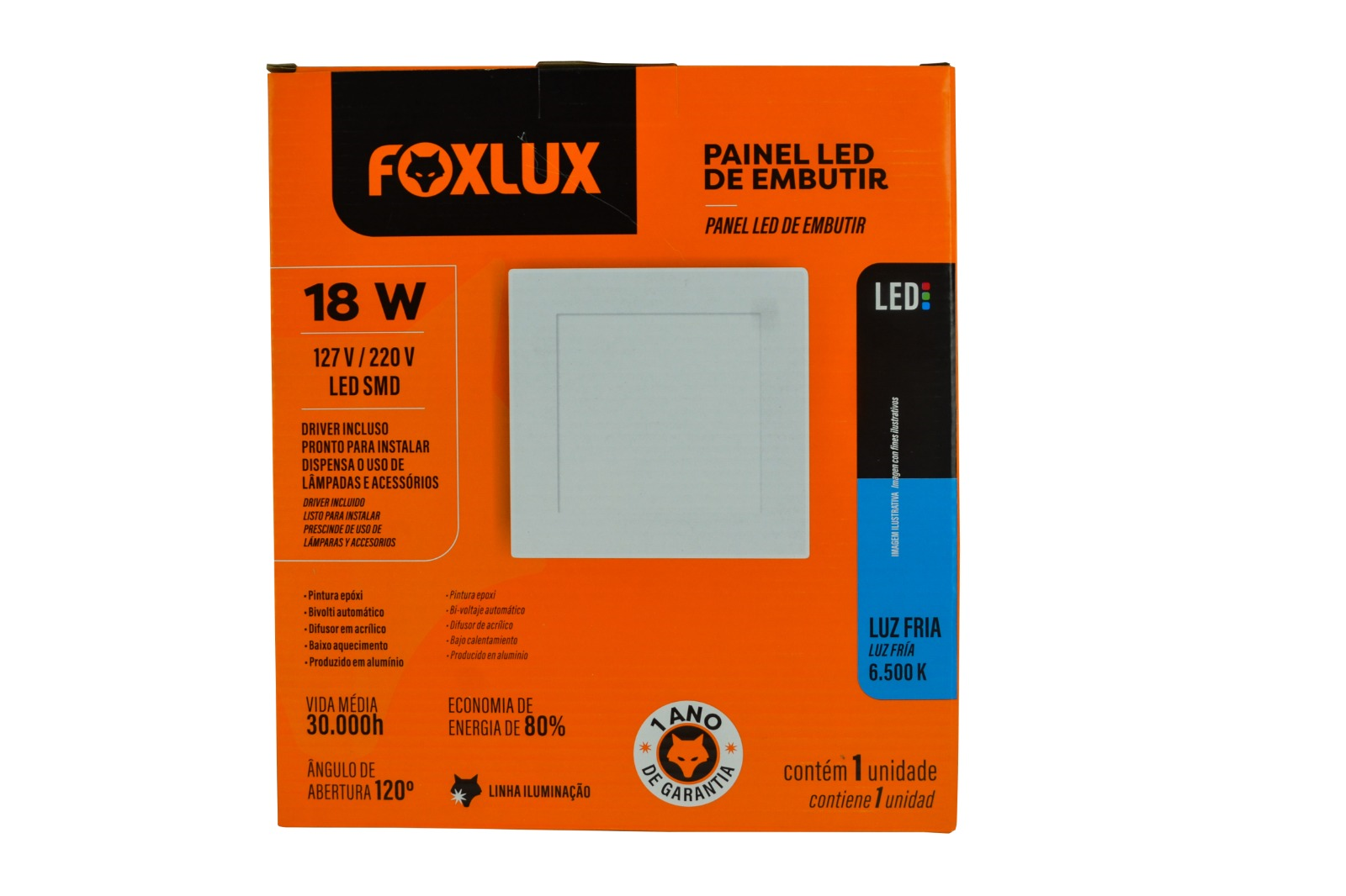 Painel Led Emb Quad 22,5cm 18w 6,5k Bv