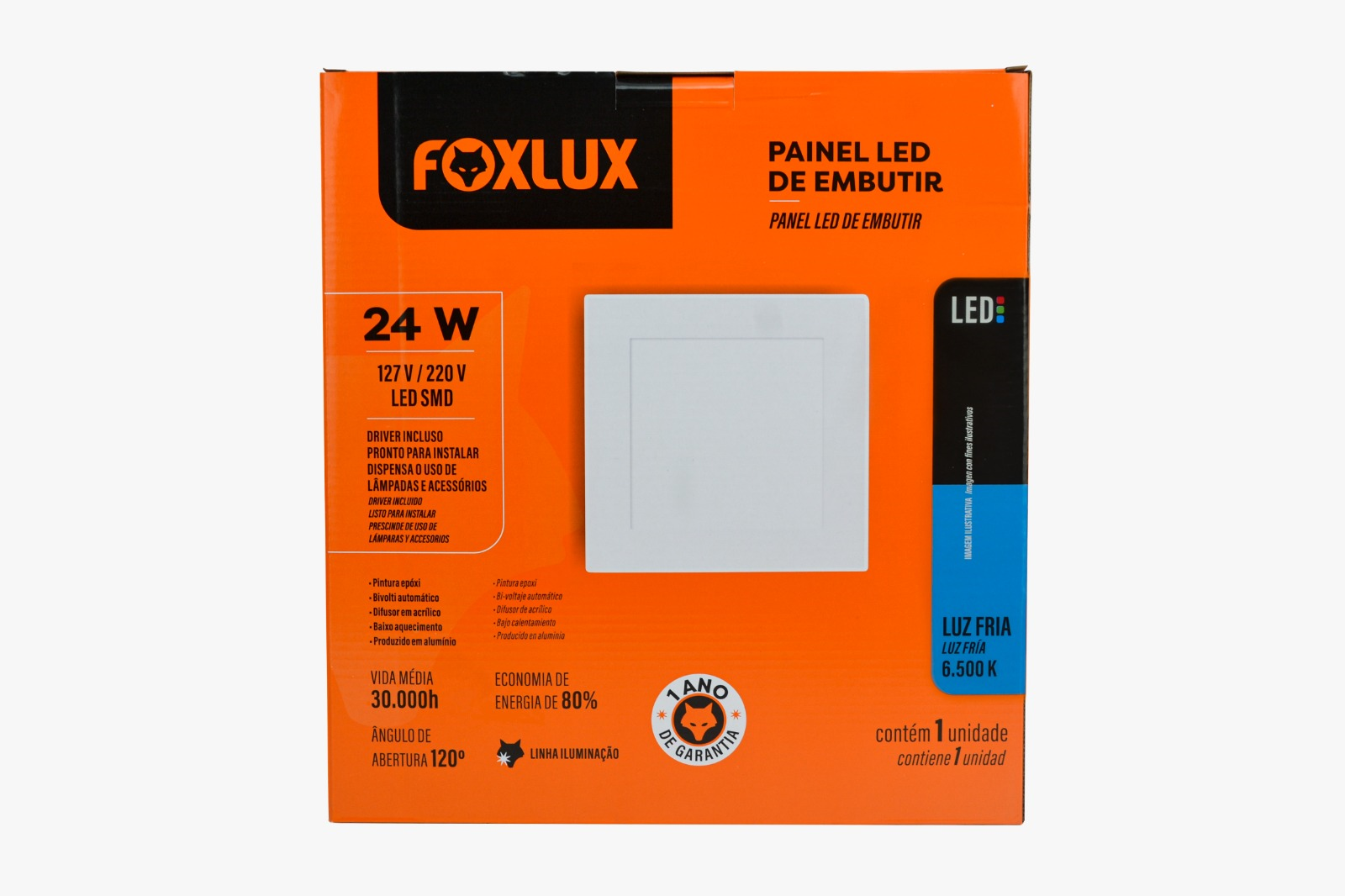 Painel Led Emb Quad 32,5cm 24w 6,5k Bv
