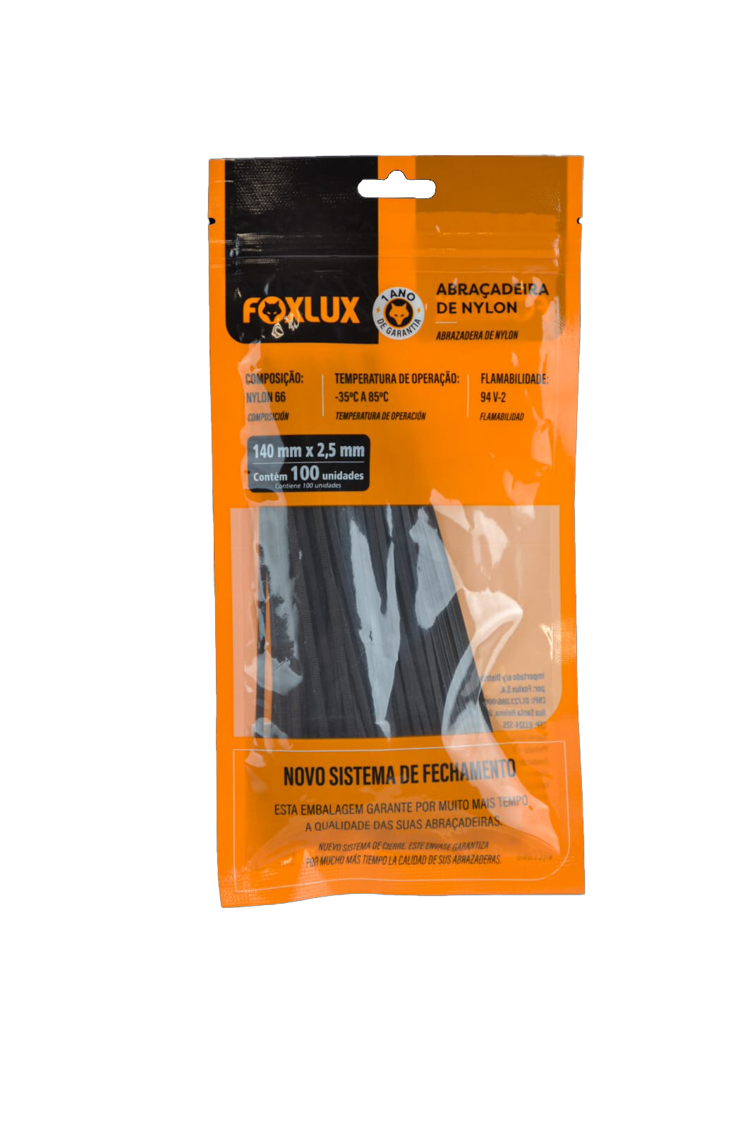 Abracadeira Nylon Pr 140x2,5mm 100un