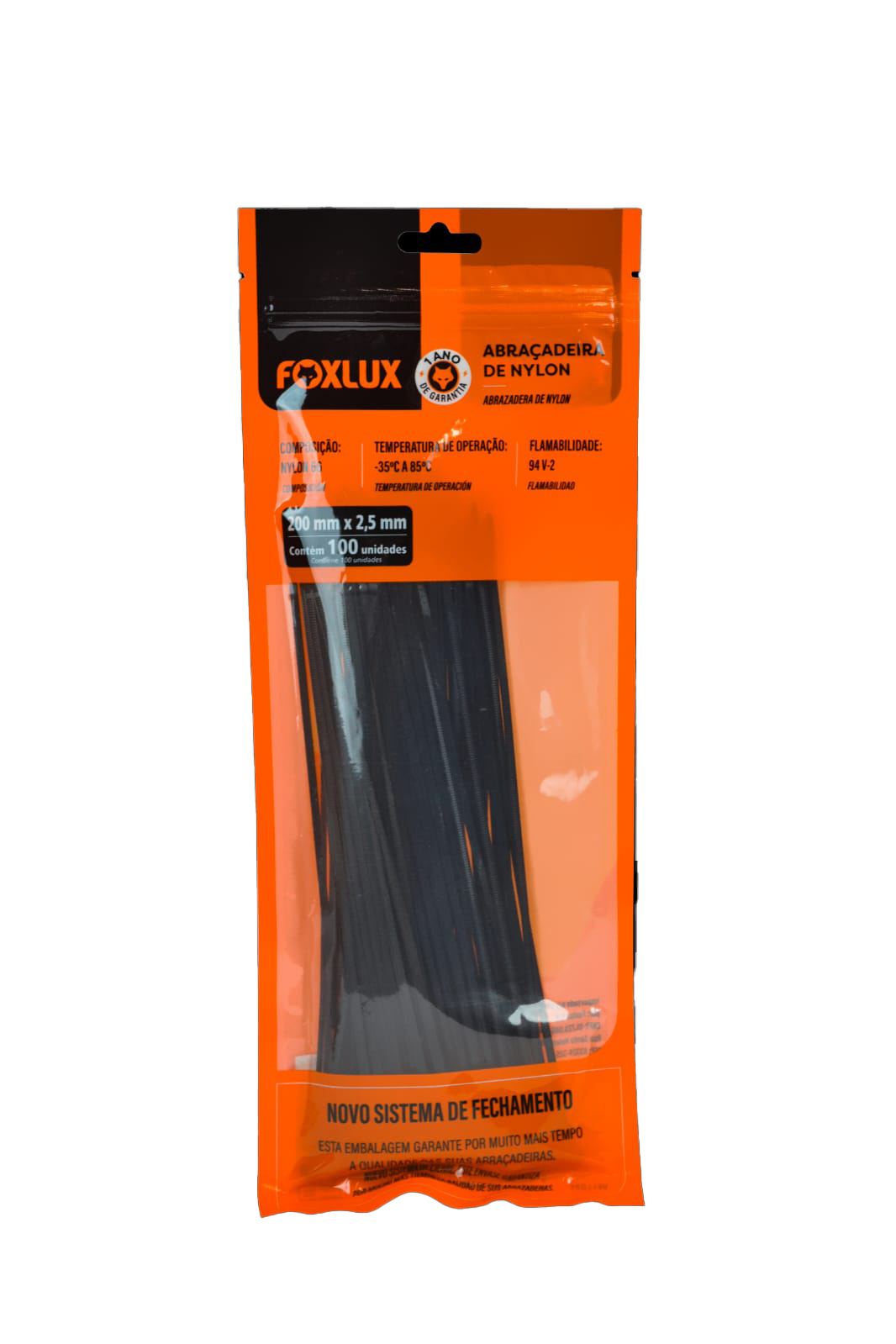 Abracadeira Nylon Pr 200x2,5mm 100un