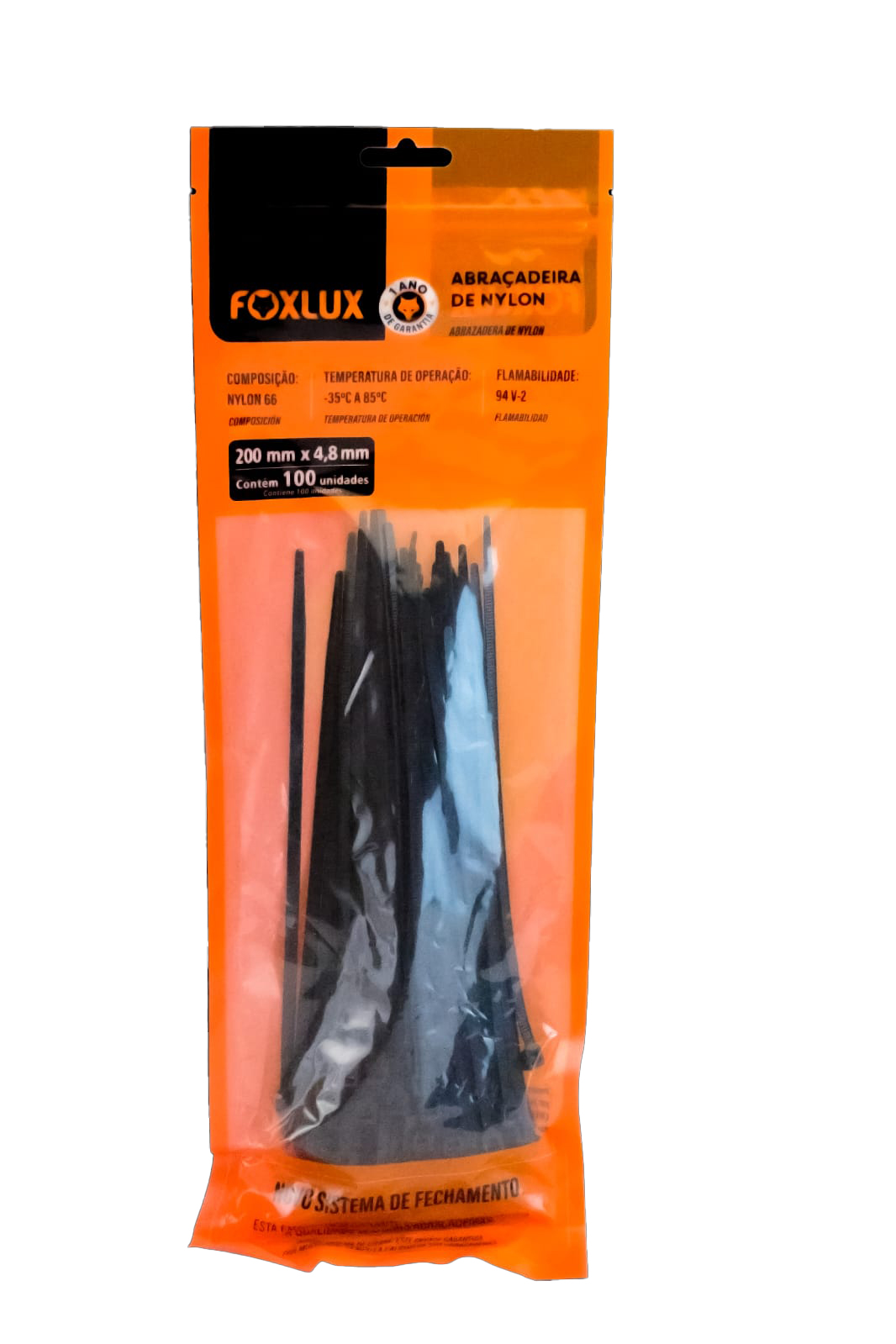 Abracadeira Nylon Pr 200x4,8mm 100un