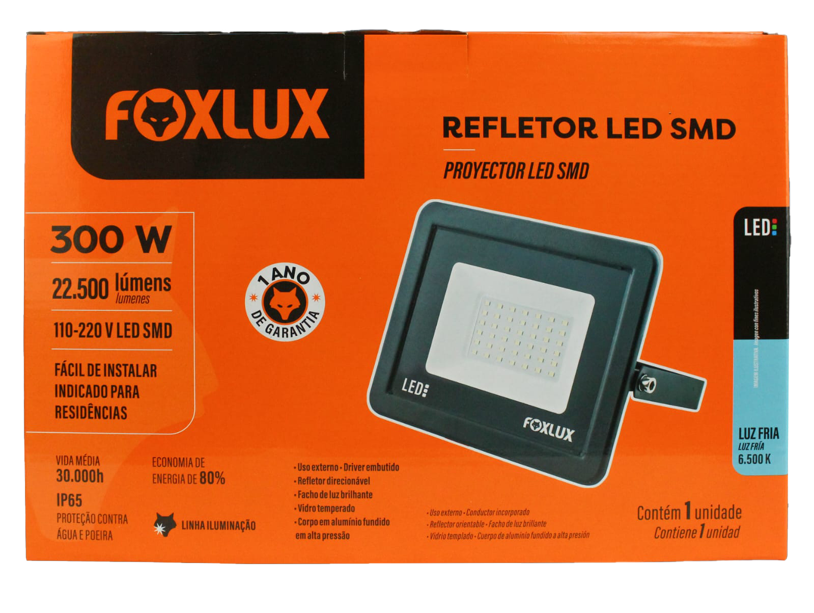 Refletor Led Pt 300w 6,5k Slim