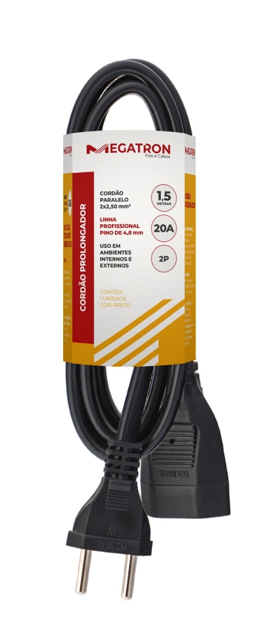 Cordao Prolong Pp 2x2,5mm 1,5mt Pt
