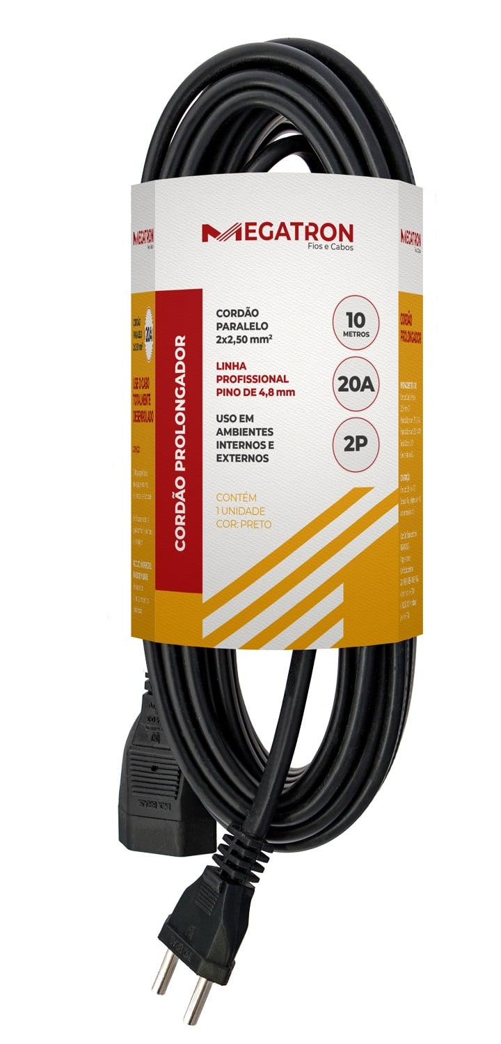 Cordao Prolong Pp 2x2,5mm 10mt Pt