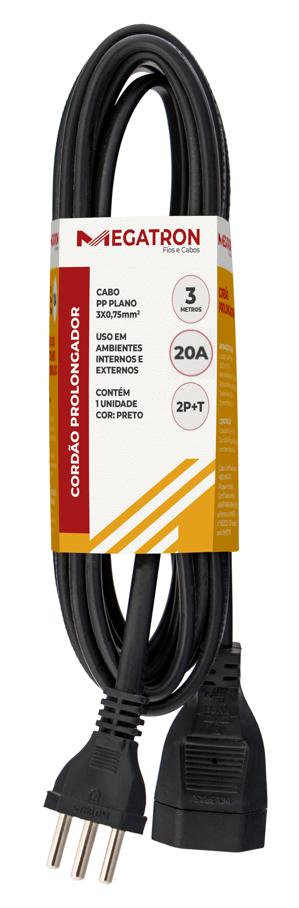 Cordao Prolong Pp 3x2,5mm 3mt Pt